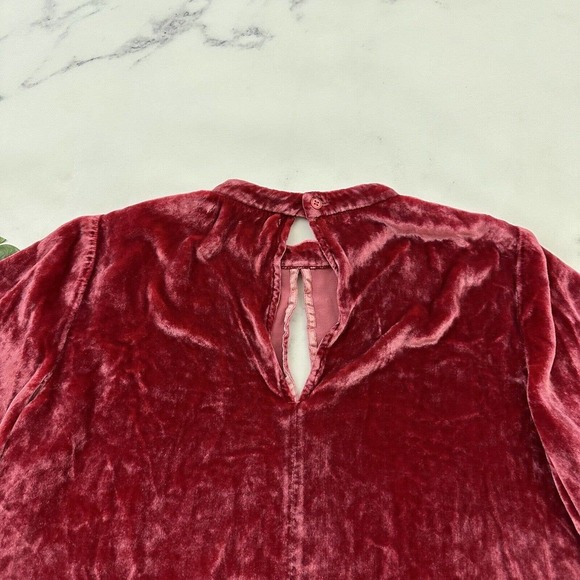 J Brand Velvet Key Hole Blouse Top Size S Red Flutter Sleeve High Neck - Picture 9 of 12